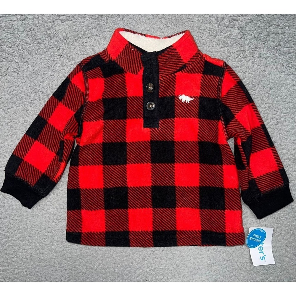 NWT Carter's Sweater‎ Toddler Size 9 Months Buffalo Plaid Sherpa Collar Pullover